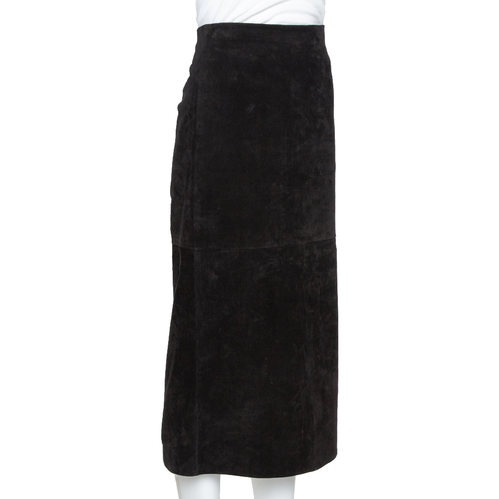 

Saint Laurent Paris Black Suede Fitted Midi Skirt