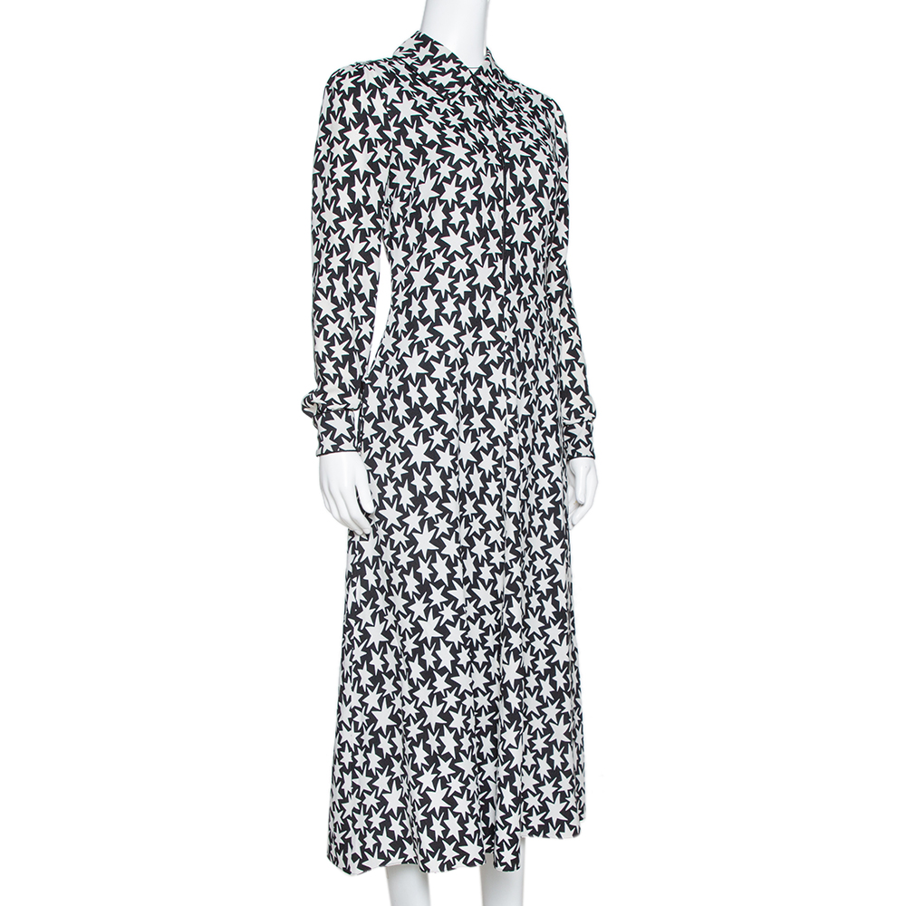 

Saint Laurent Paris Monochrome Star Print Crepe Midi Dress, Black