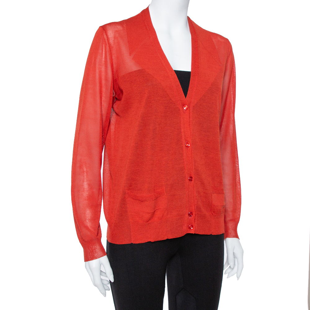 

Yves Saint Laurent Burnt Orange Cotton Silk Cardigan