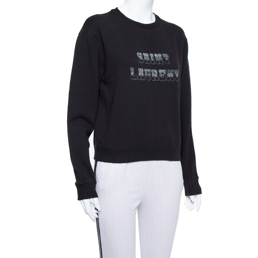 

Saint Laurent Paris Black Knit Logo Foil Print Sweatshirt