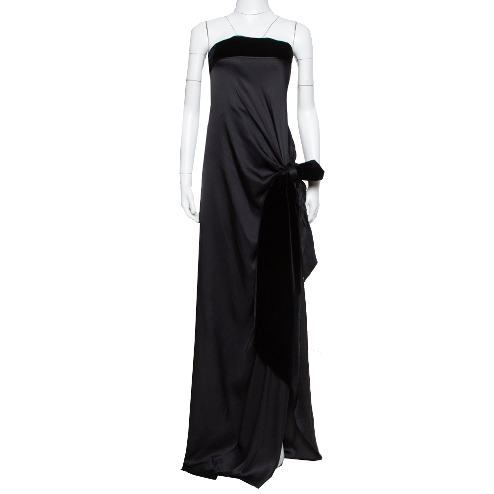 

Yves Saint Laurent Edition Soir Black Silk Thigh High Slit Detail Strapless Gown