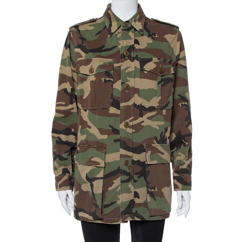 

Saint Laurent Paris Green Cotton Camouflage Utility Jacket