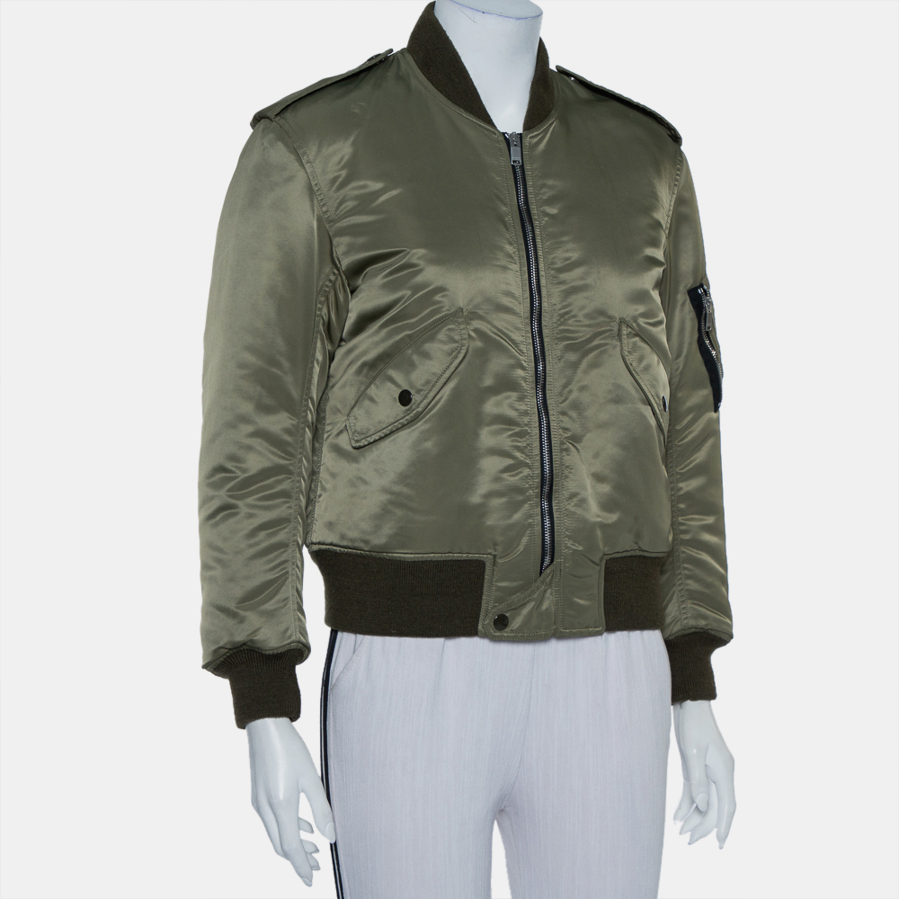 

Saint Laurent Paris Military Green Synthetic Bomber Jacket