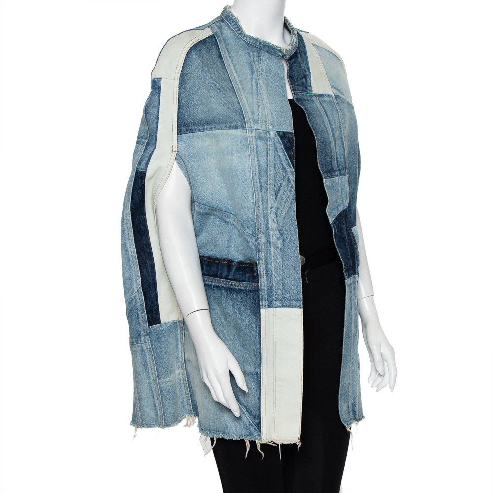 

Saint Laurent Paris Blue Denim Patched Open Front Cape