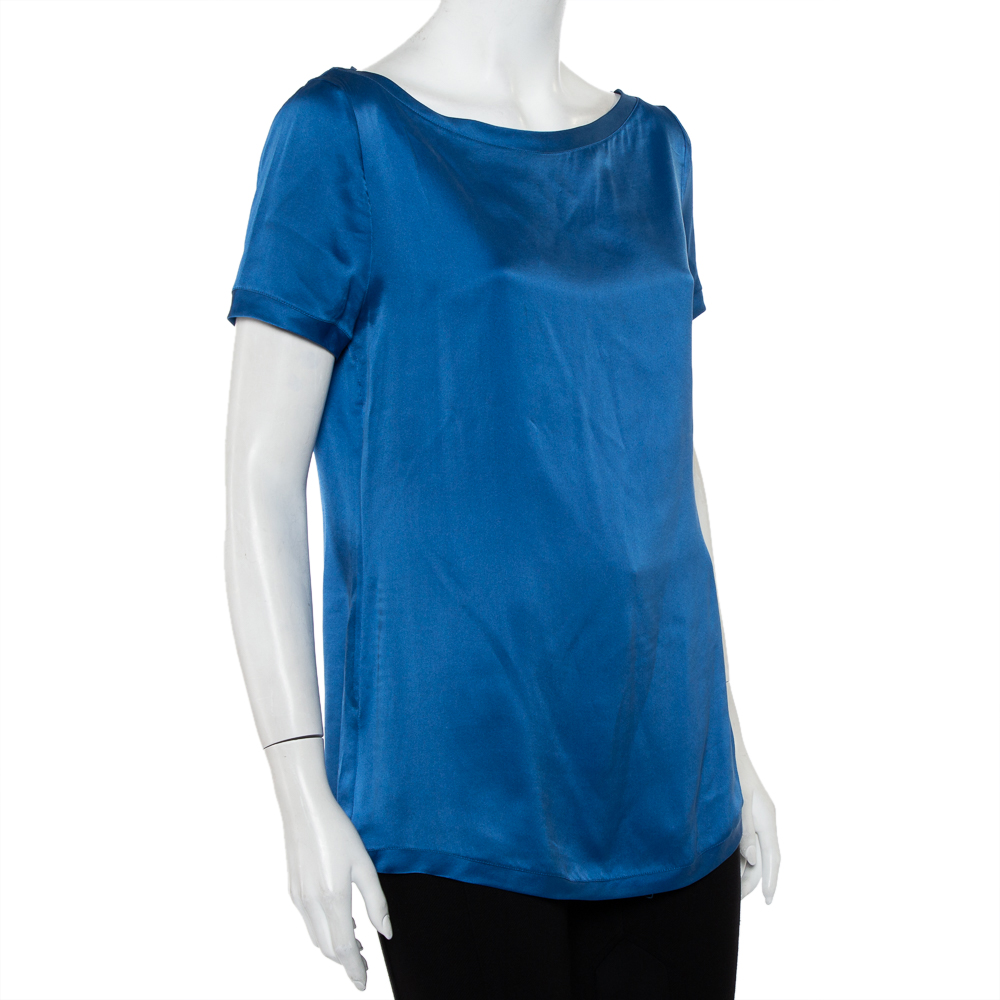 

Yves Saint Laurent Blue Silk Satin Boat Neck Top