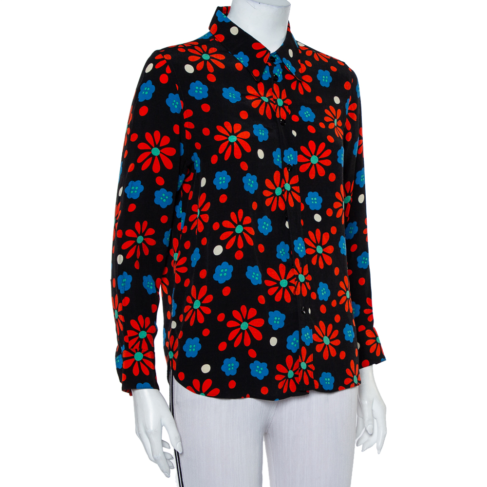 

Saint Laurent Paris Black Floral Printed Crepe Shirt