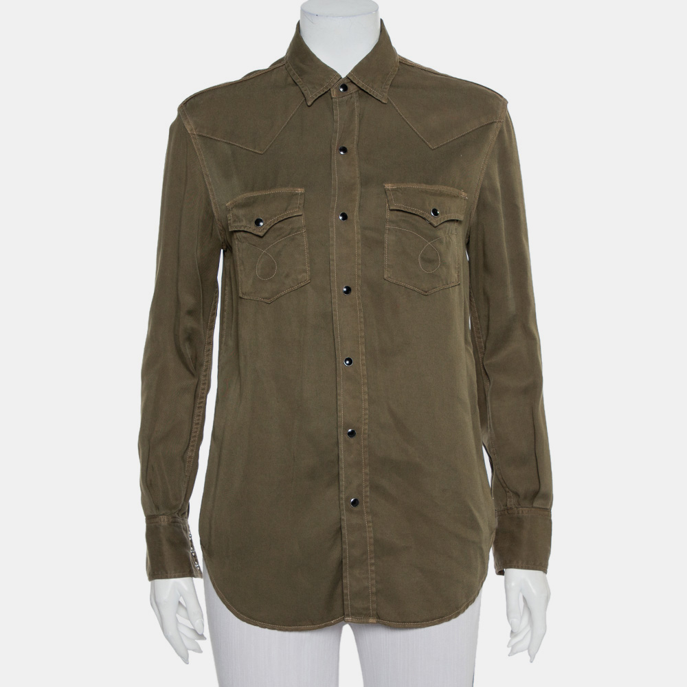 Pre-owned Saint Laurent Military Green Lyocell Button Front Shirt M