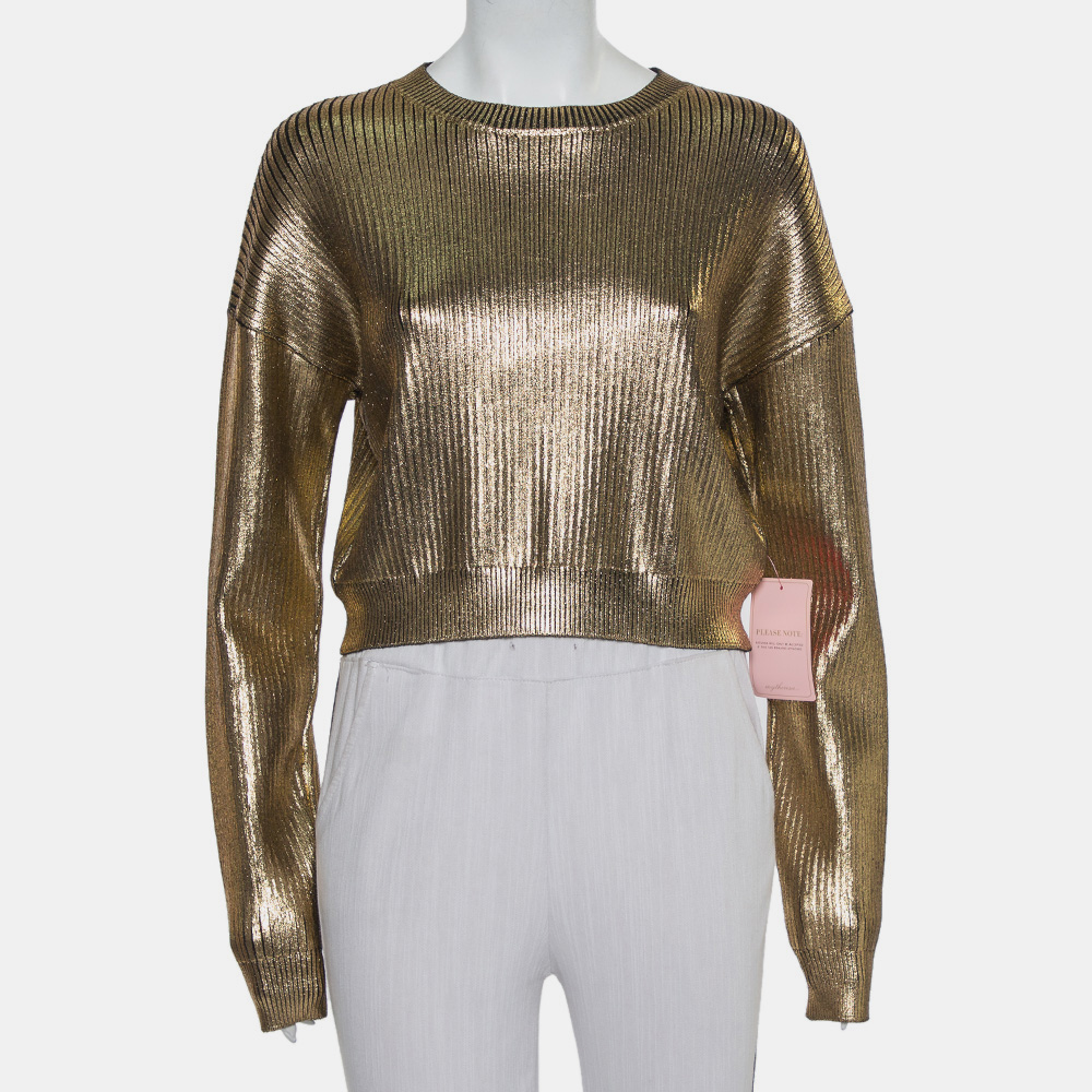 Pre-owned Saint Laurent Gold Rib Knit Sweater S