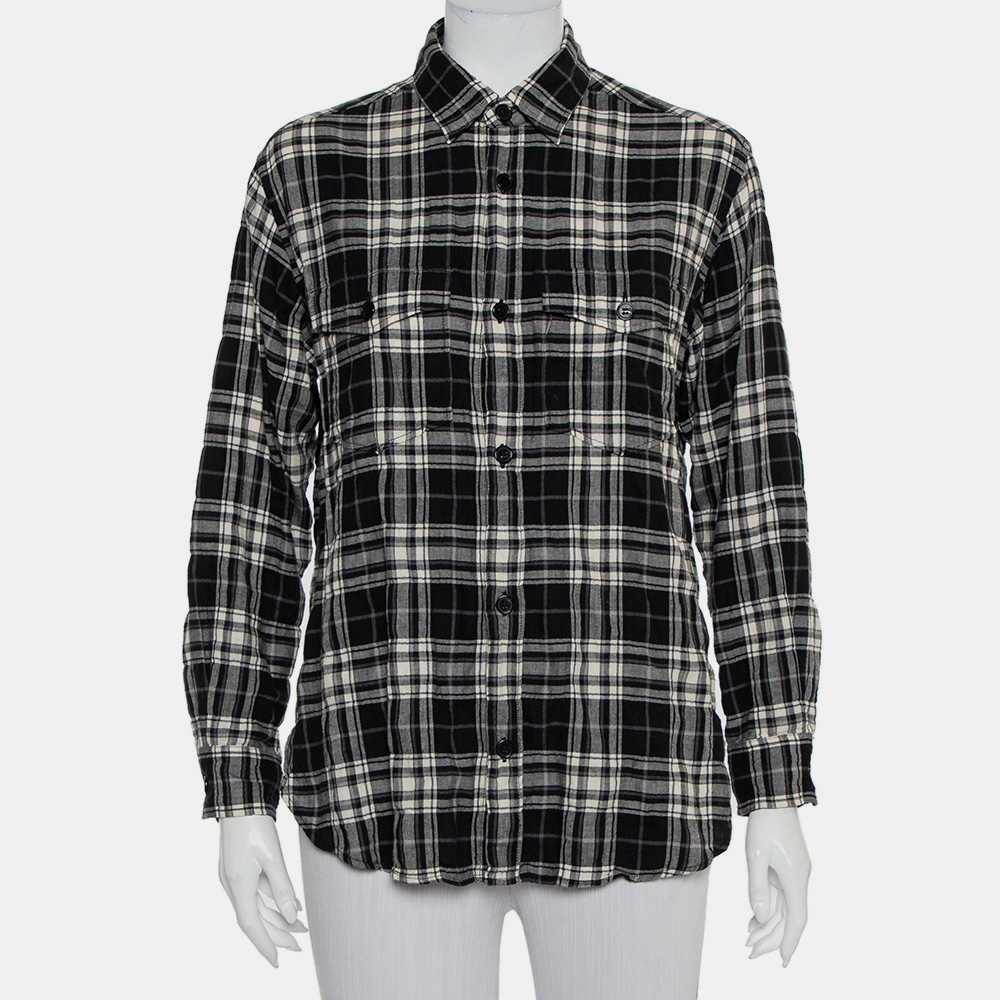 Pre-owned Saint Laurent Black Plaided Flannel Button Front Shirt S