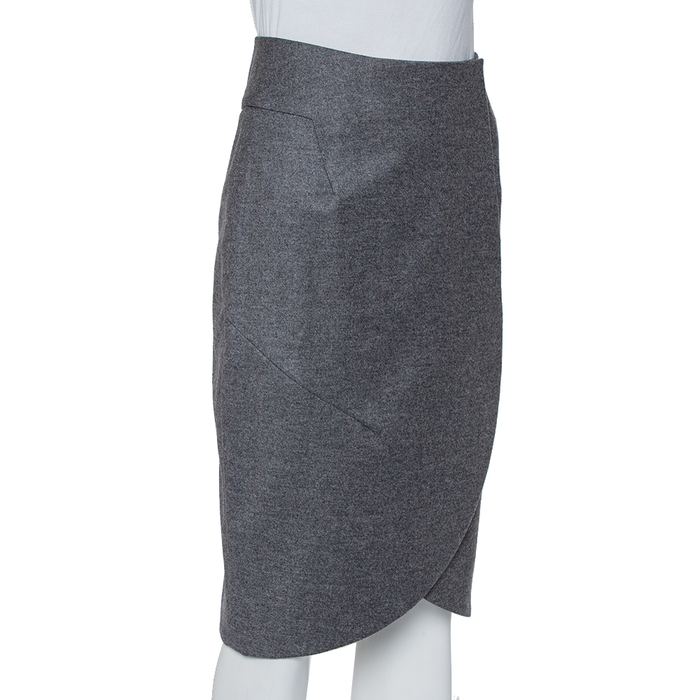 

Yves Saint Laurent Vintage Grey Wool & Cashmere Mini Faux Wrap Skirt