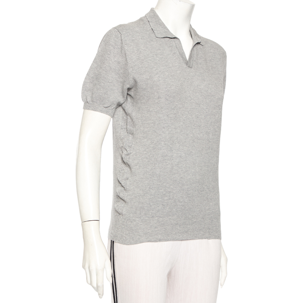 

Yves Saint Laurent Grey Cotton Knit Collared T-Shirt