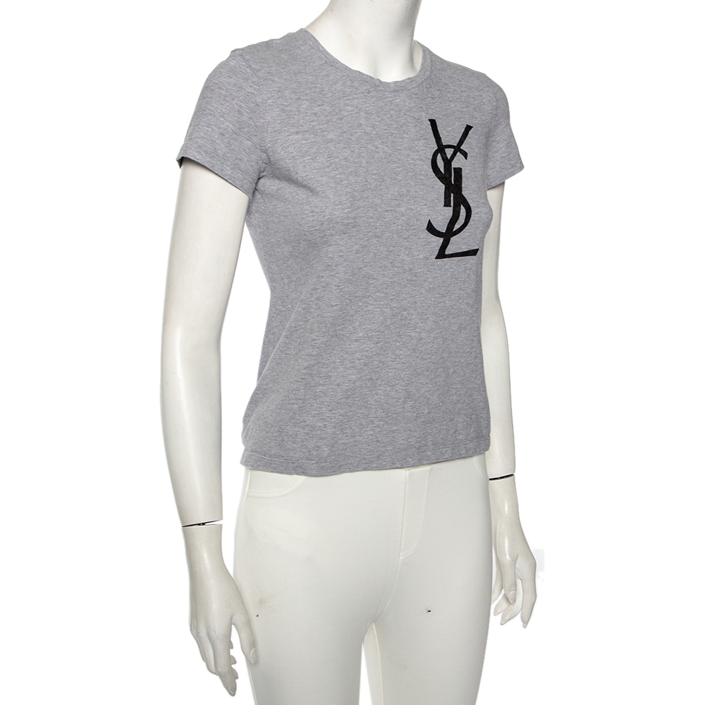 

Yves Saint Laurent Grey Cotton Logo Detail T-Shirt