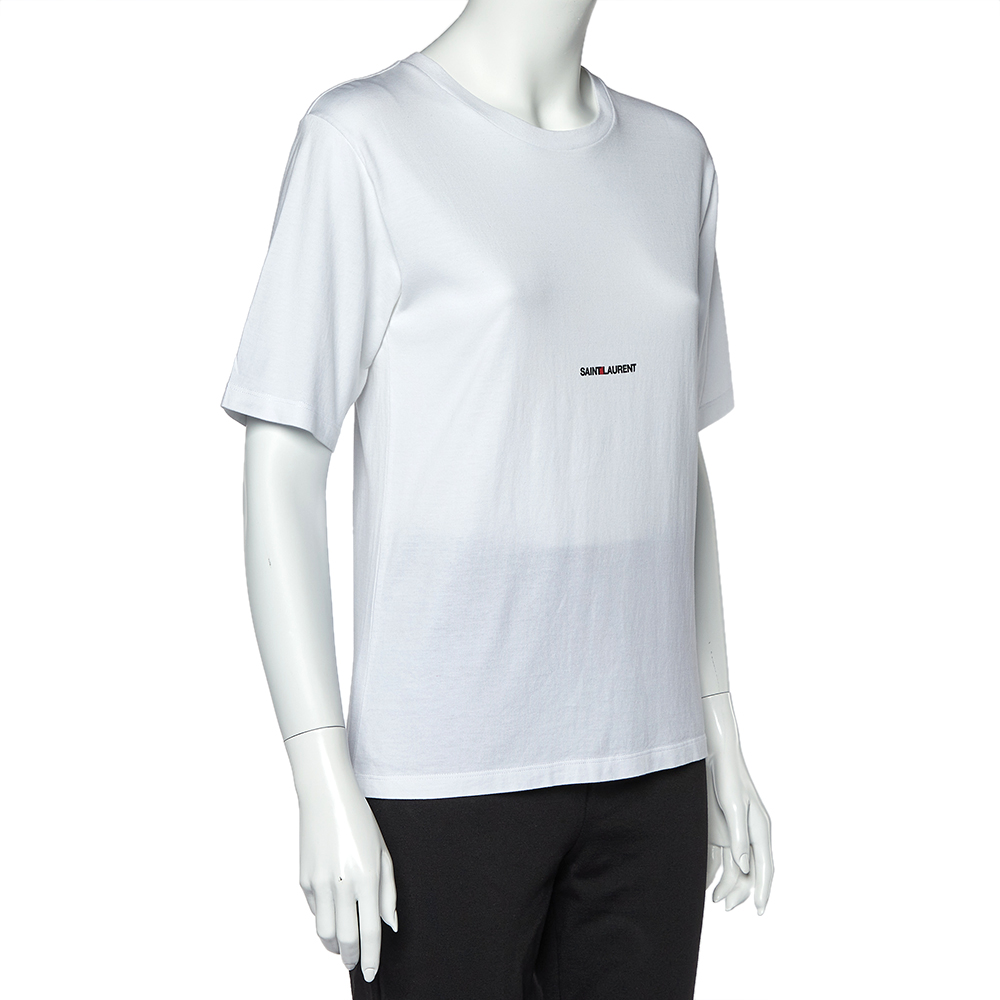 

Saint Laurent Paris White Logo Print Cotton Round Neck T-Shirt