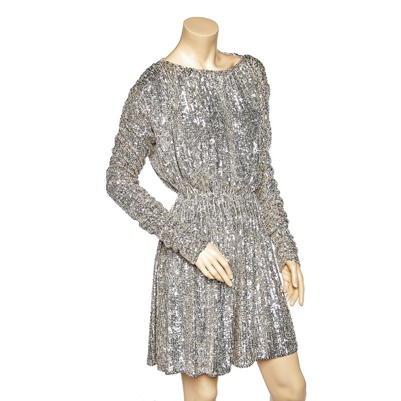 

Saint Laurent Silver Sequin Embellished Mini Dress