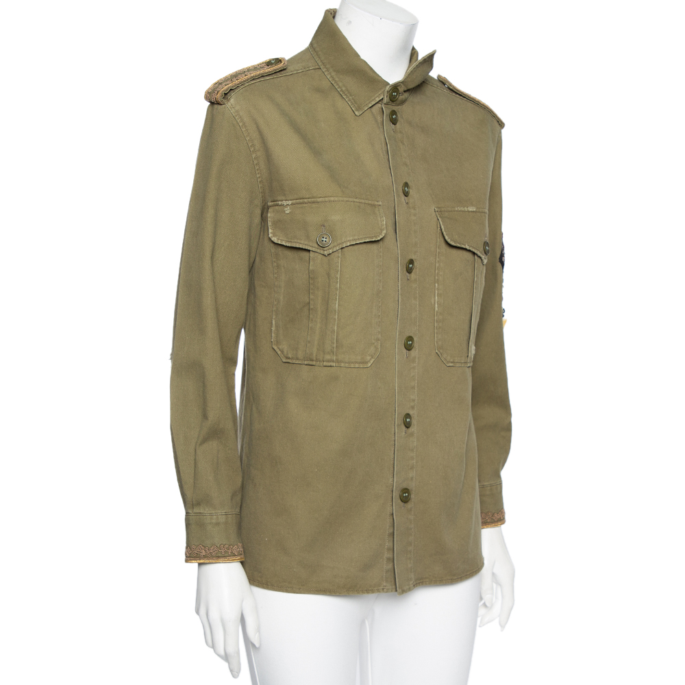 

Saint Laurent Olive Green Cotton & Embellished Military Jacket