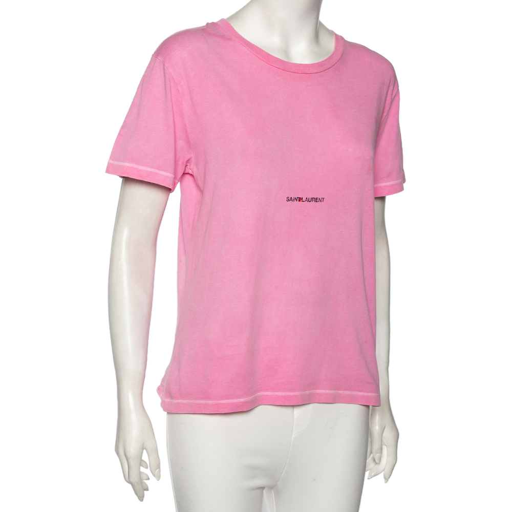 

Saint Laurent Pink Logo Printed Cotton Oversized T-Shirt
