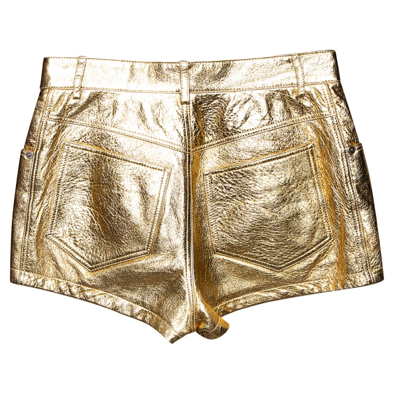 

Saint Laurent Gold Laminated Leather Shorts