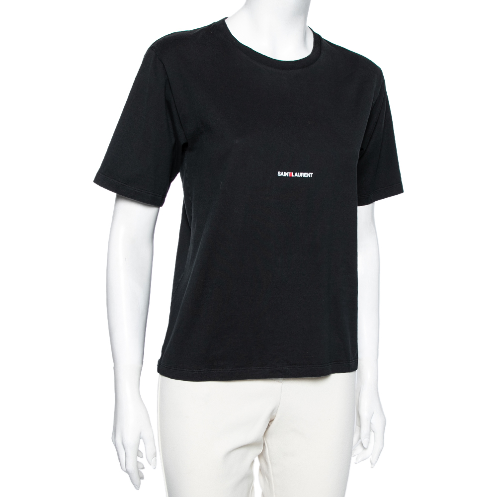 

Saint Laurent Black Cotton Logo Printed Short Sleeve T-Shirt