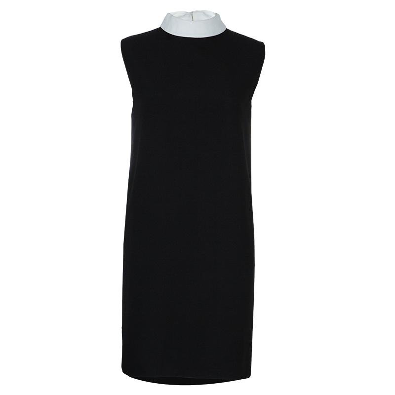 فستان سان لوران باريس بيتر بان بلا أكمام ياقة بلون مختلف أسود S