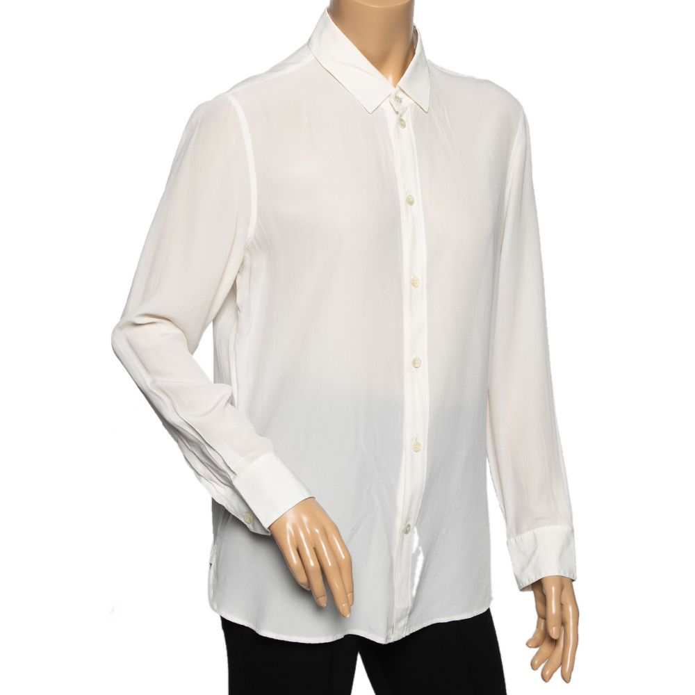 

Saint Laurent Paris Off White Silk Button Front Shirt