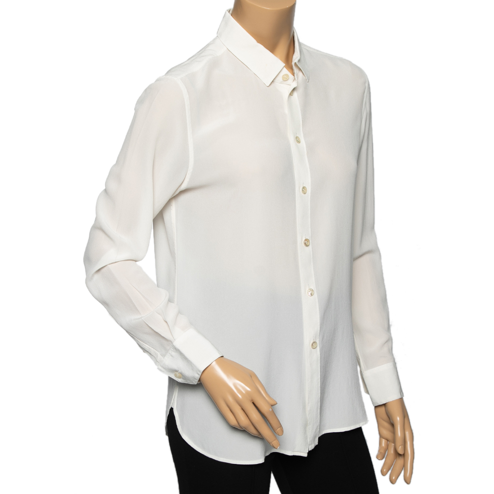 

Saint Laurent Off White Silk Button Front Shirt