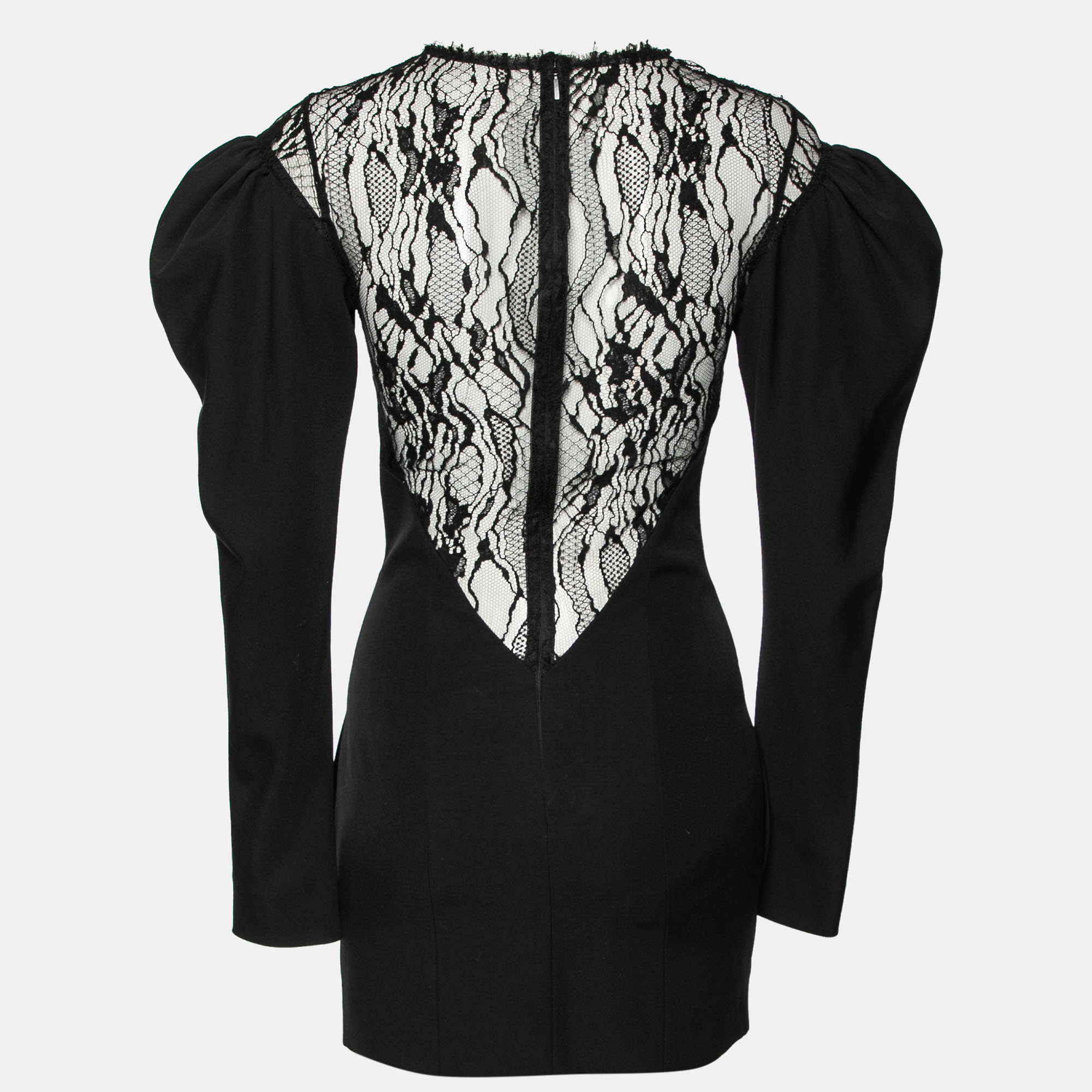 

Saint Laurent Black Wool & Lace Paneled Short Dress