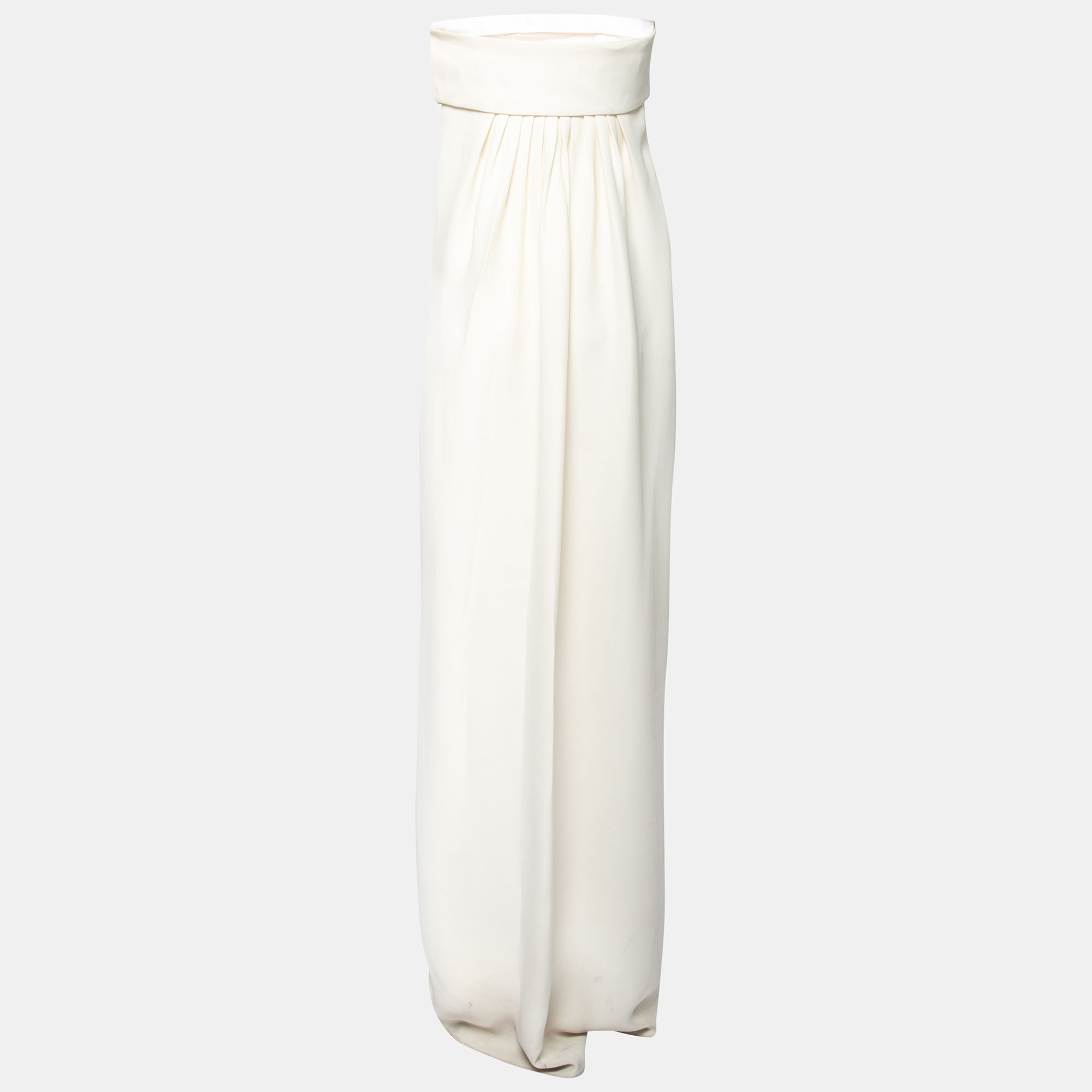 

Saint Laurent Cream Silk Crepe Strapless Asymmetric Maxi Dress