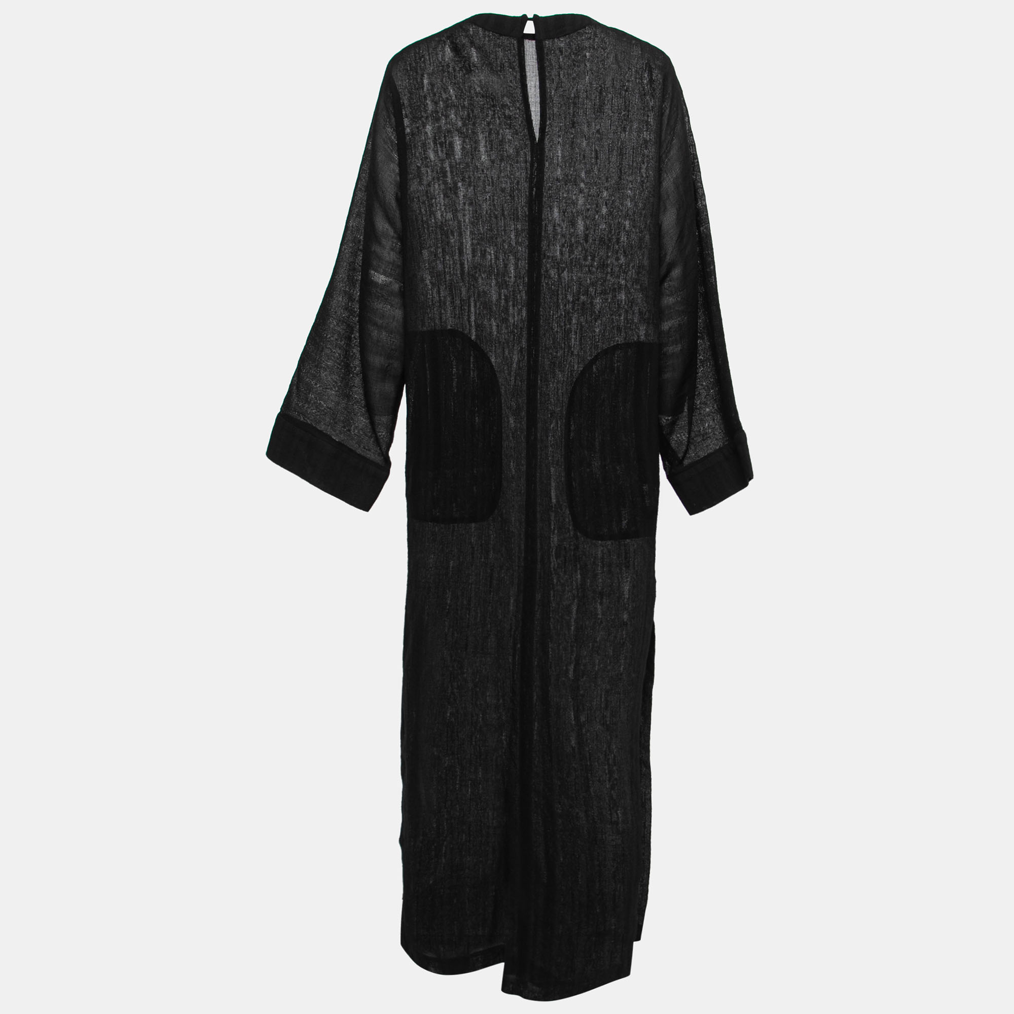 

Saint Laurent Black Striped Wool Side Slit Maxi Dress