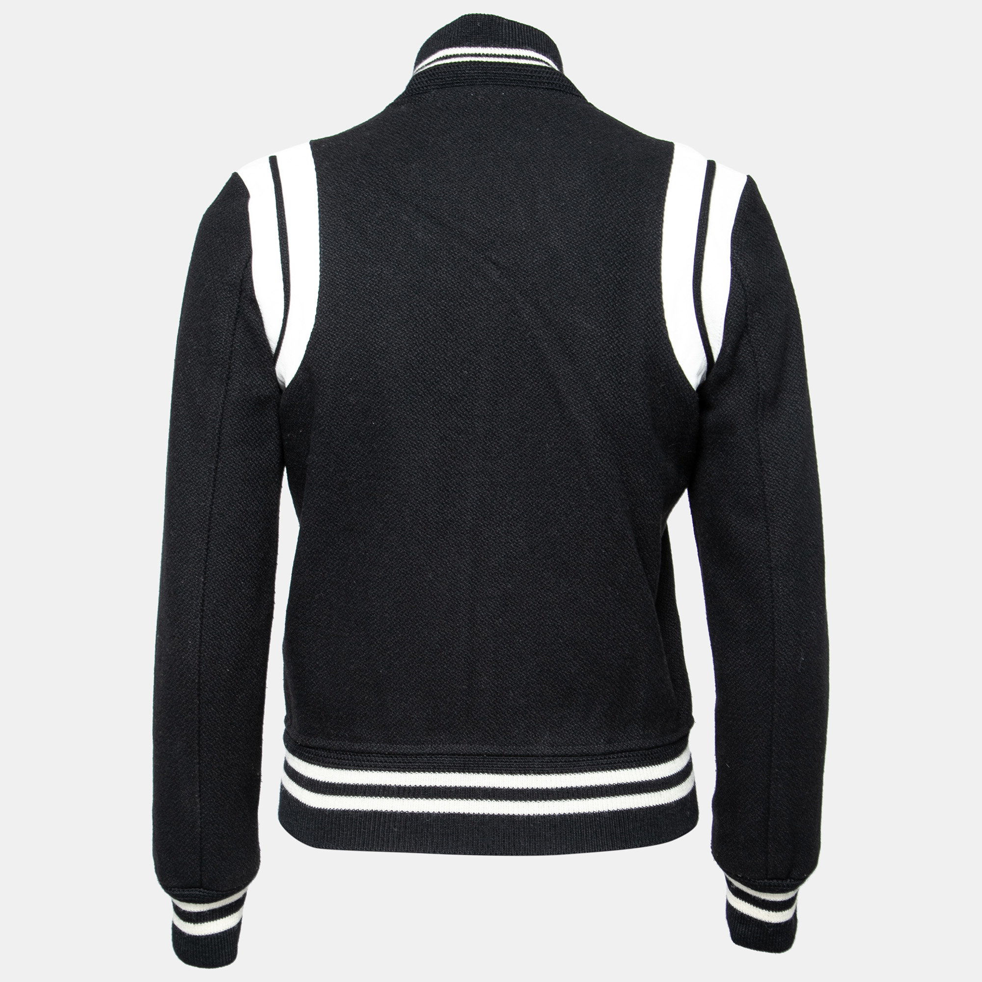 

Saint Laurent Black Wool Leather Detailed Teddy Jacket