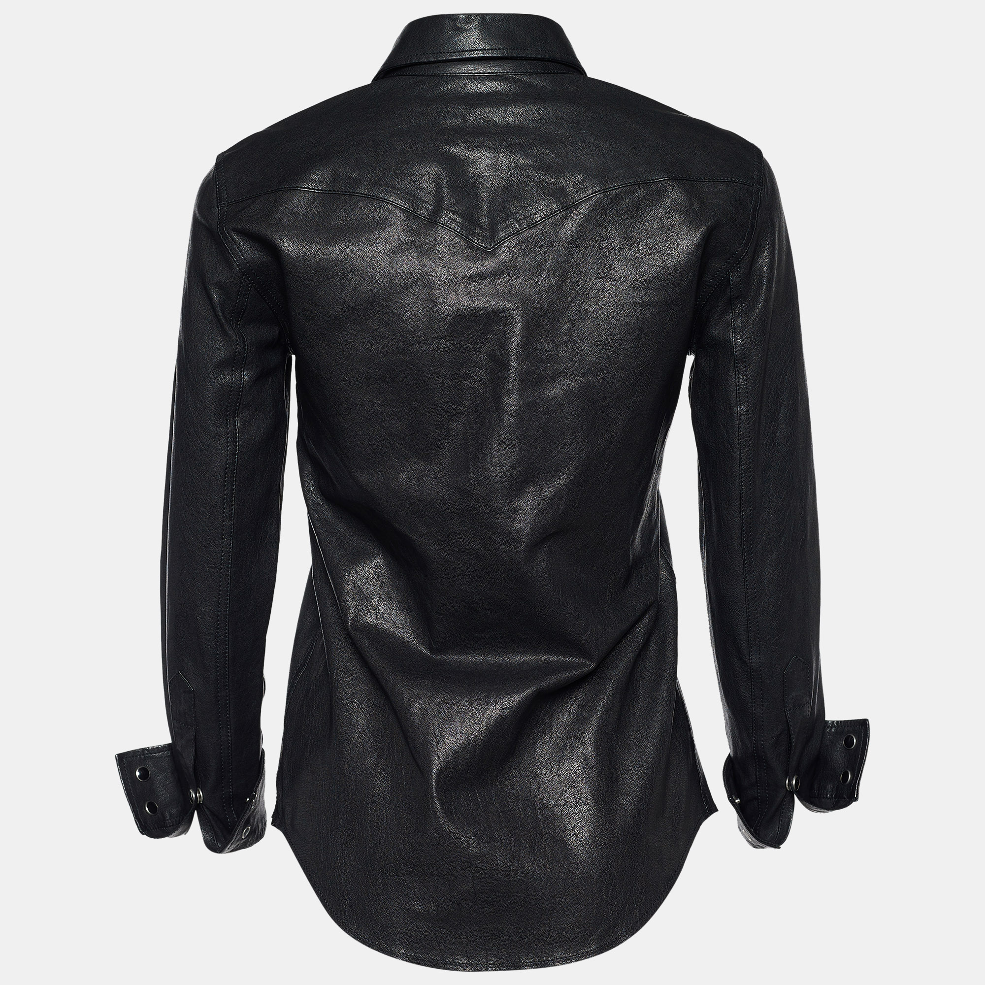 

Saint Laurent Black Leather Button Front Shirt
