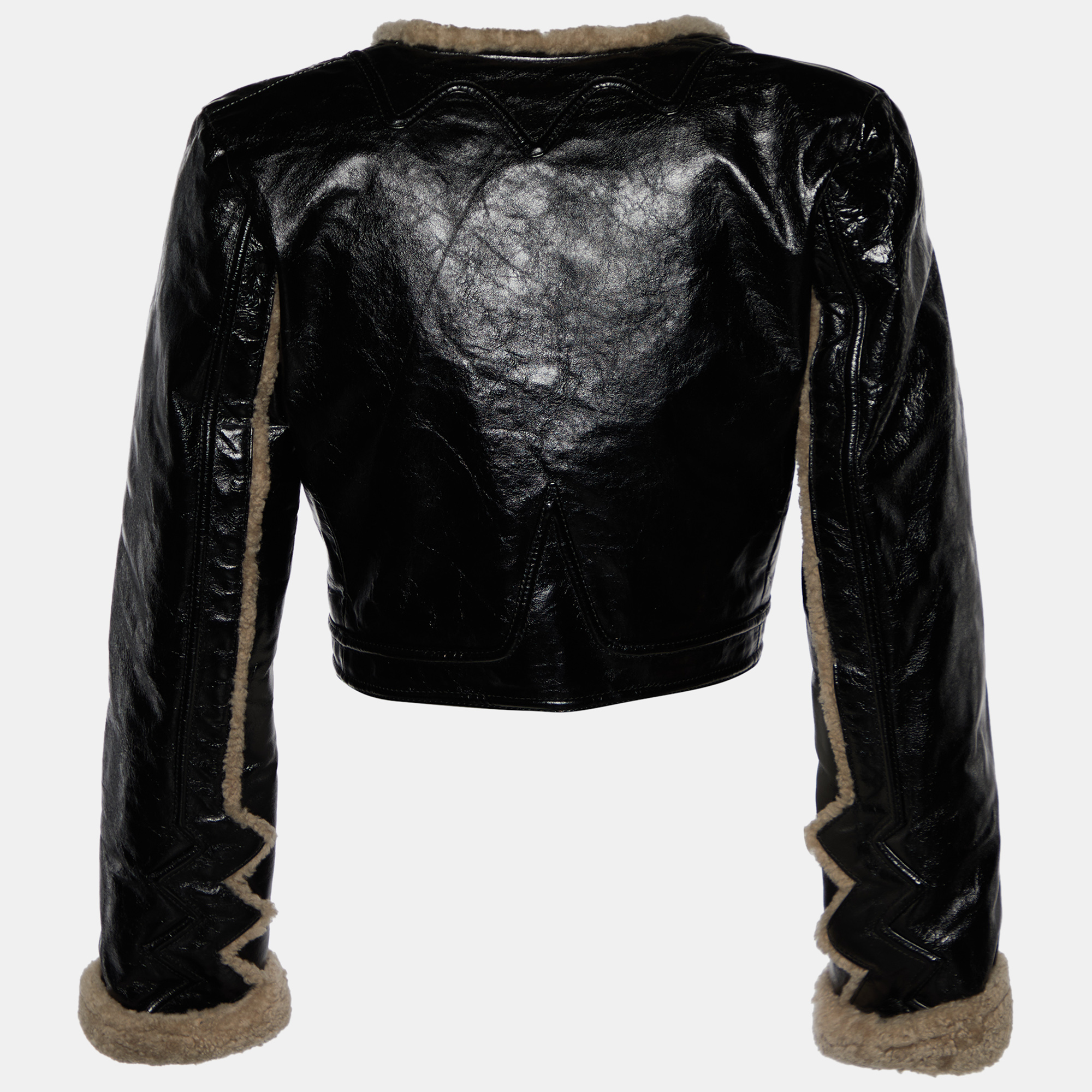 

Saint Laurent Black Leather & Shearling Lined Cropped Jacket