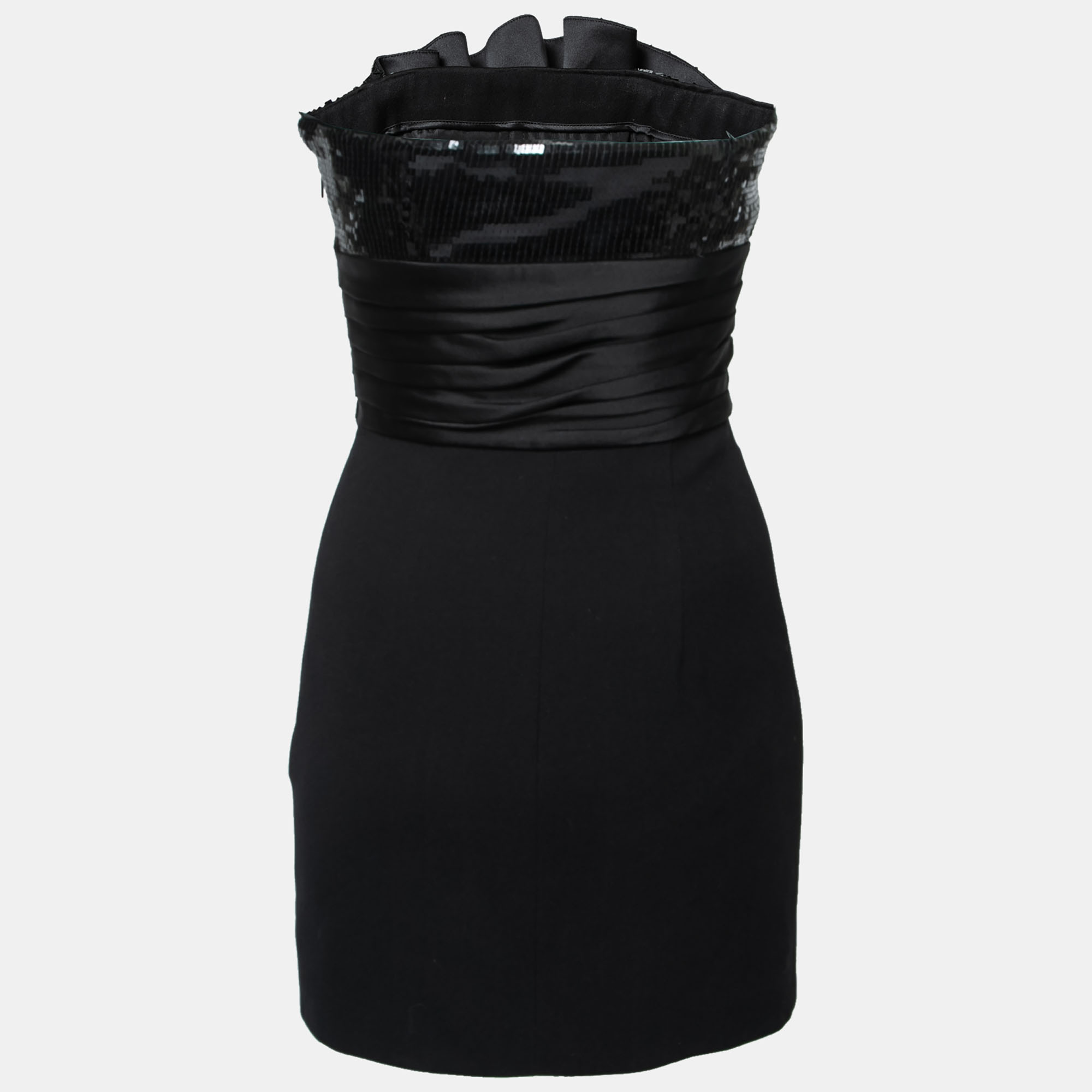 

Saint Laurent Black Wool Sequin Embellished Ruffled Buster Mini Dress