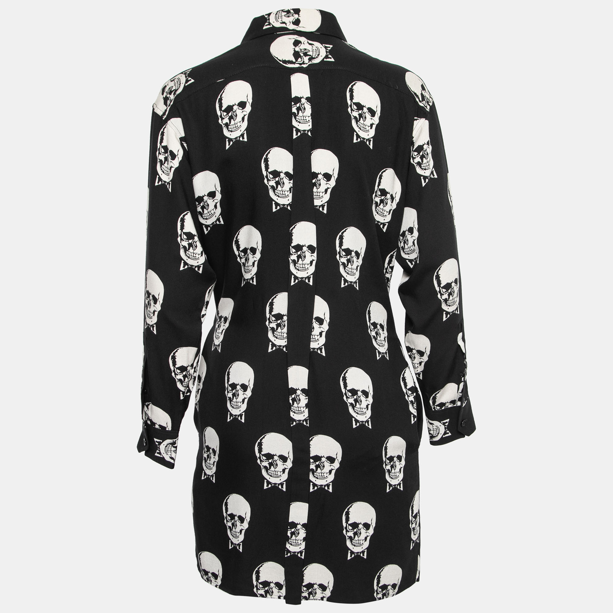 

Saint Laurent Black Skull Print Twill Shirt Dress