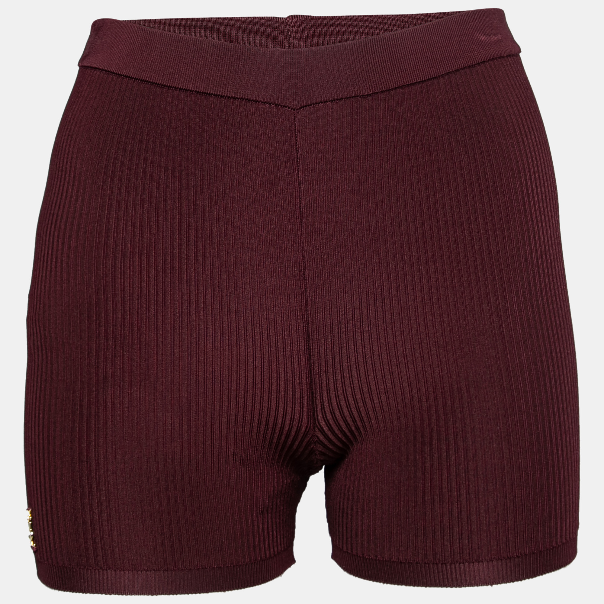 Pre-owned Saint Laurent Burgundy Ribbed-knit Rider Shorts S