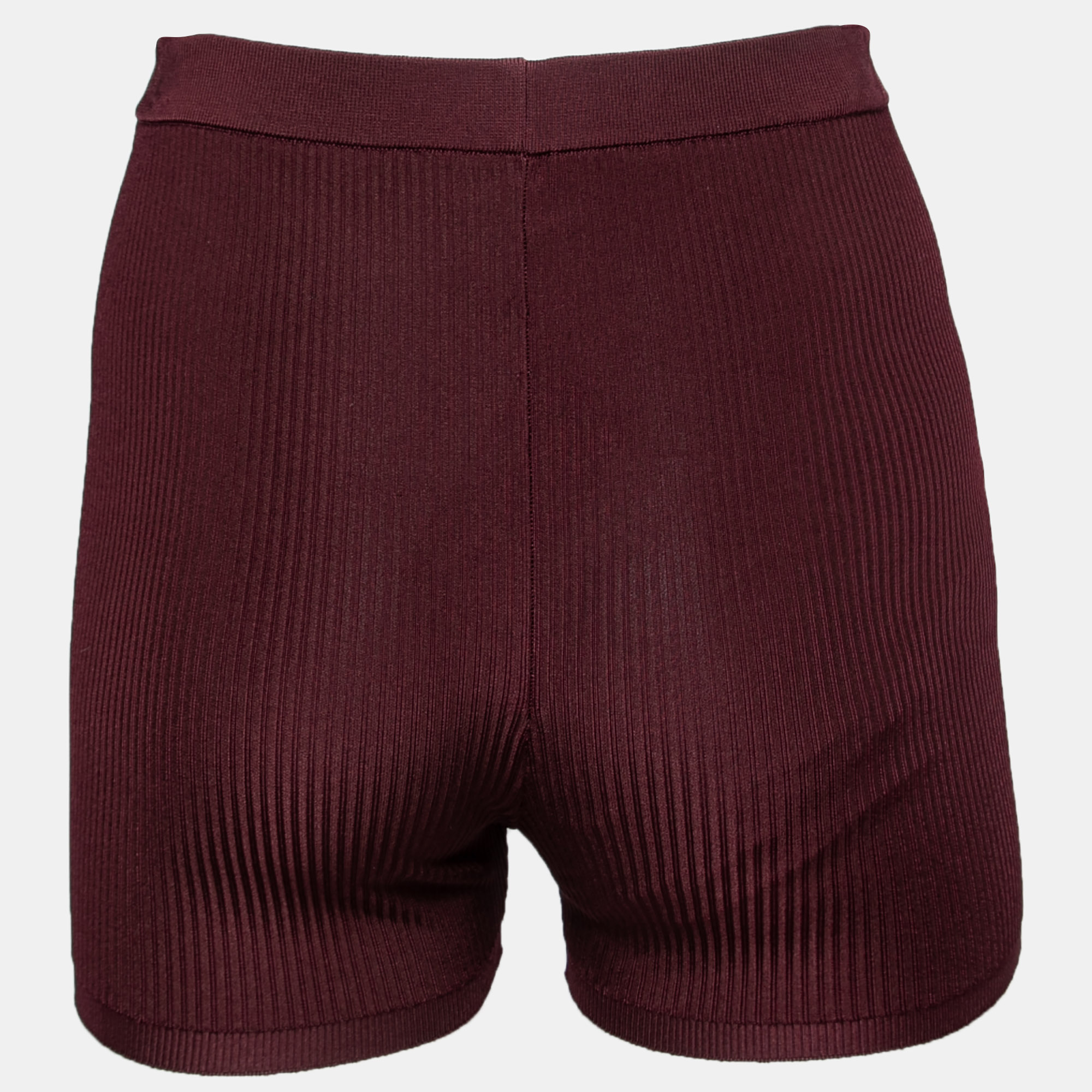 

Saint Laurent Burgundy Ribbed-Knit Rider Shorts