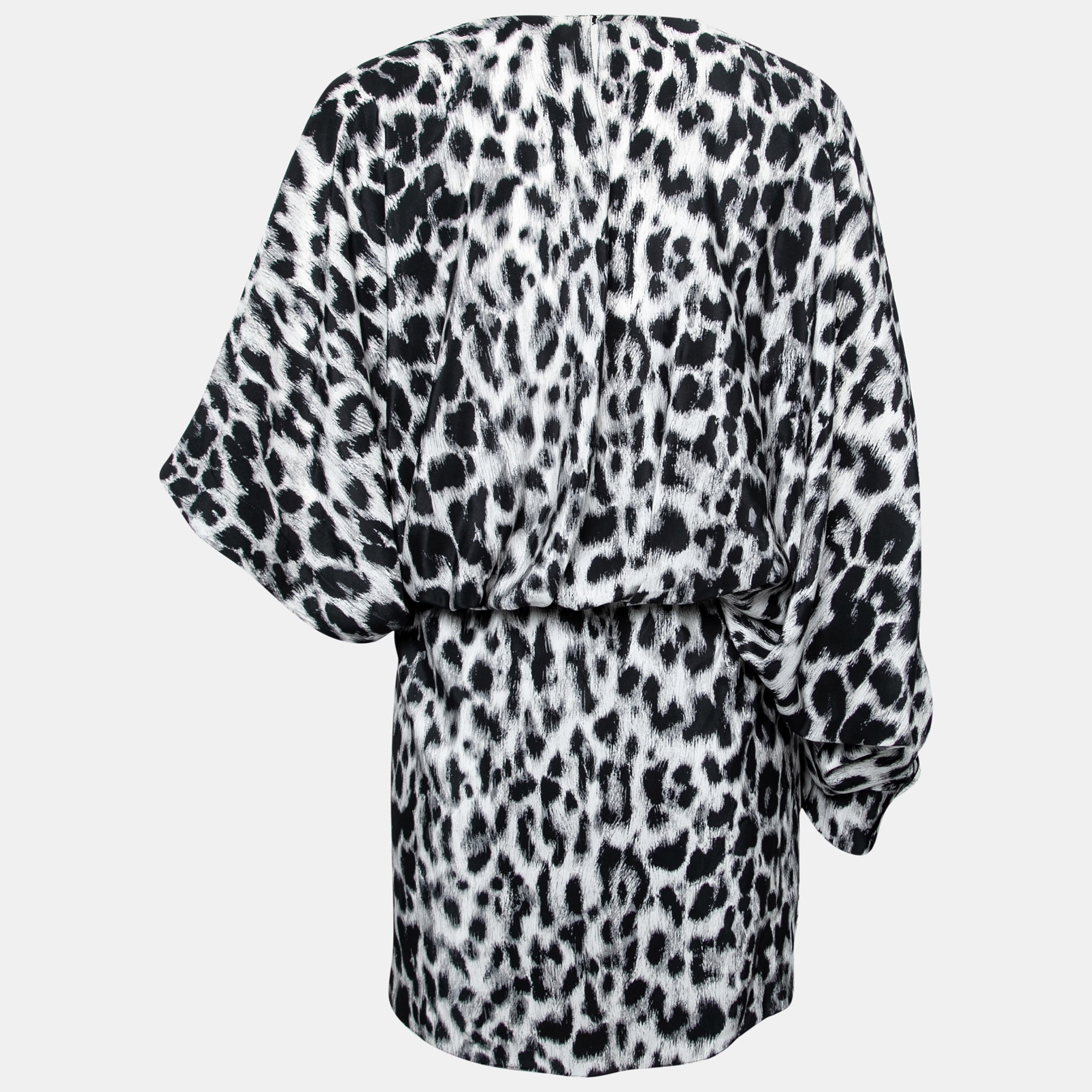 

Saint Laurent Grey Leopard Print Silk Asymmetric Mini Dress