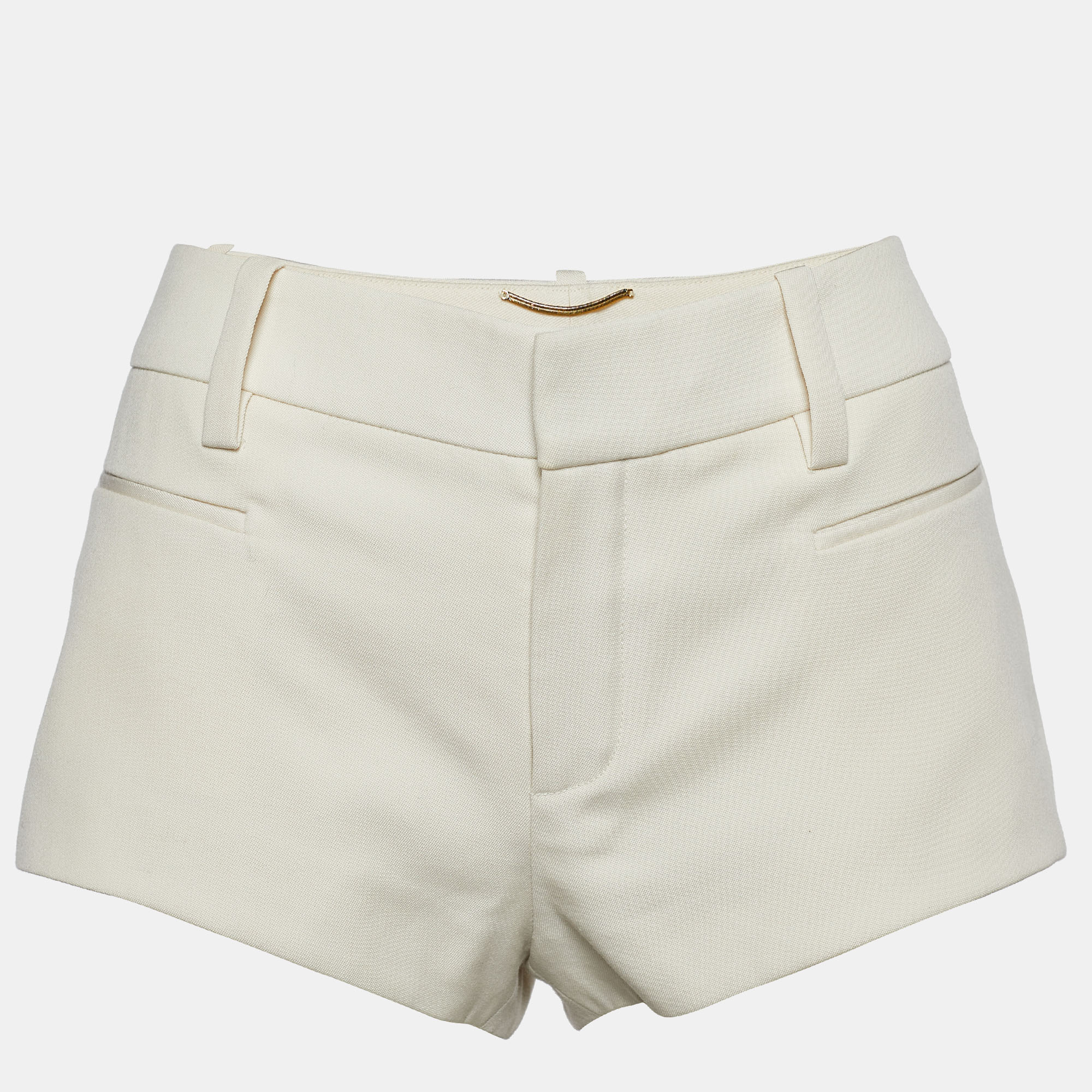 Pre-owned Saint Laurent Ivory Wool Mini Shorts M In White