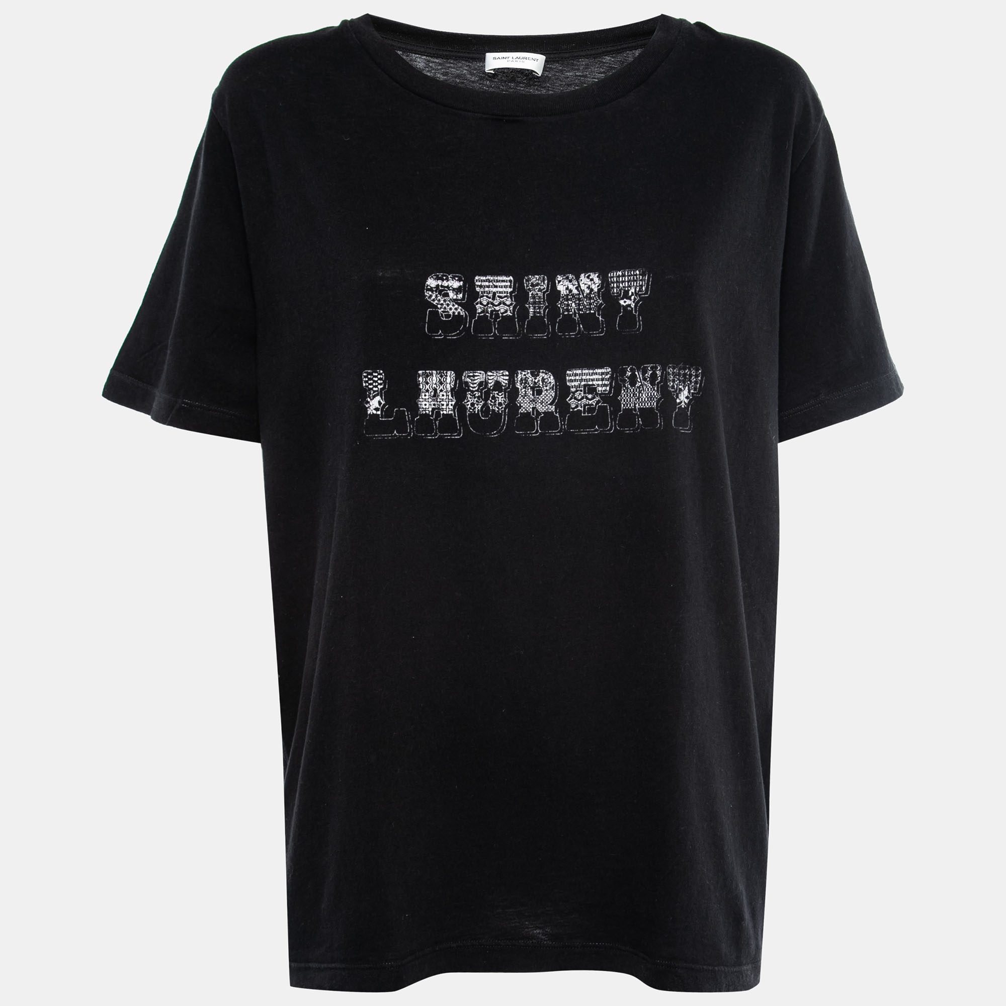 Saint Laurent Black Logo Print Cotton T-Shirt L