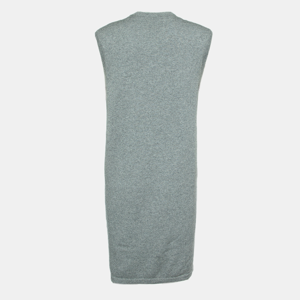 

Saint Laurent Grey Cashmere Pleated Detail Shift Dress