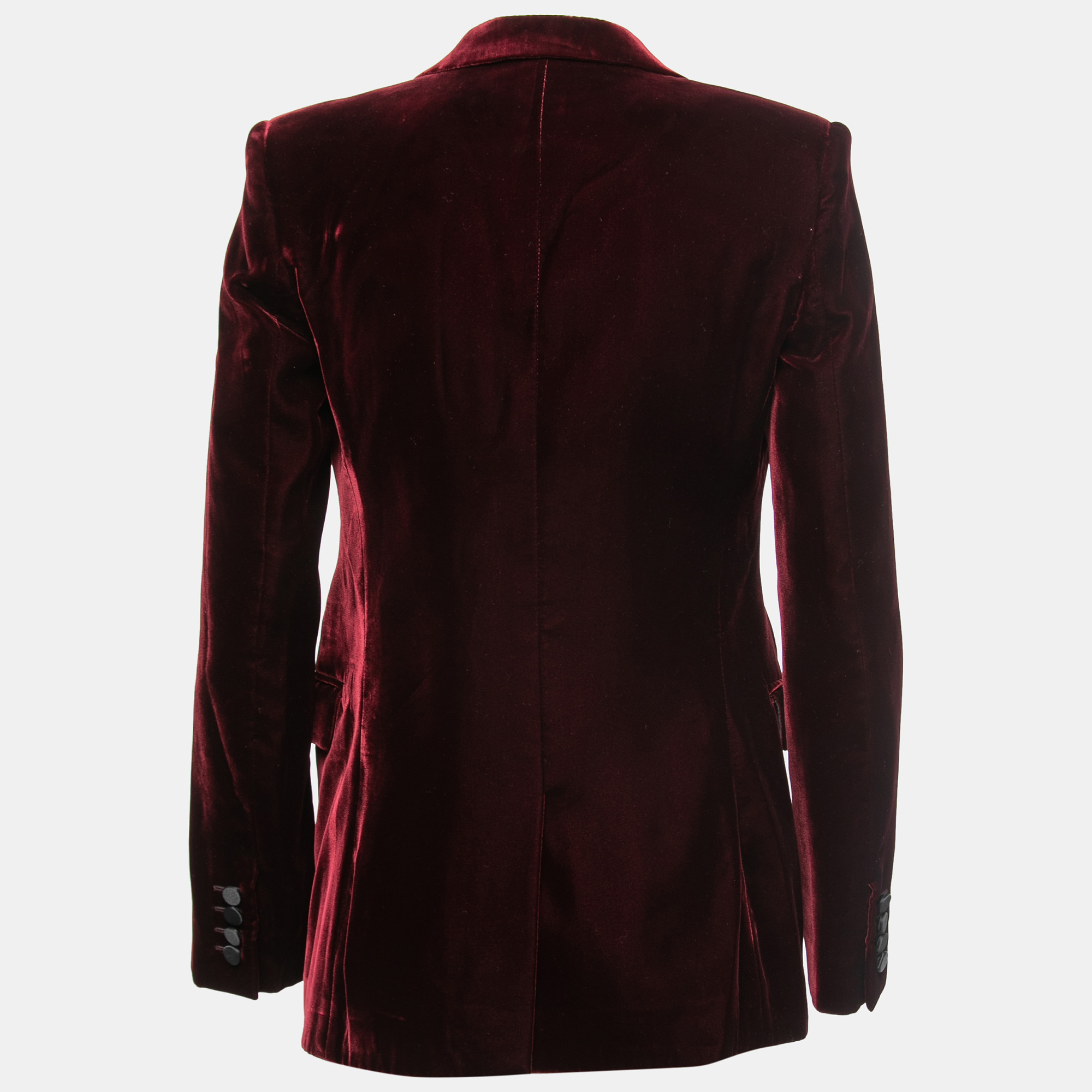 

Saint Laurent Burgundy Velvet Single Breasted Blazer