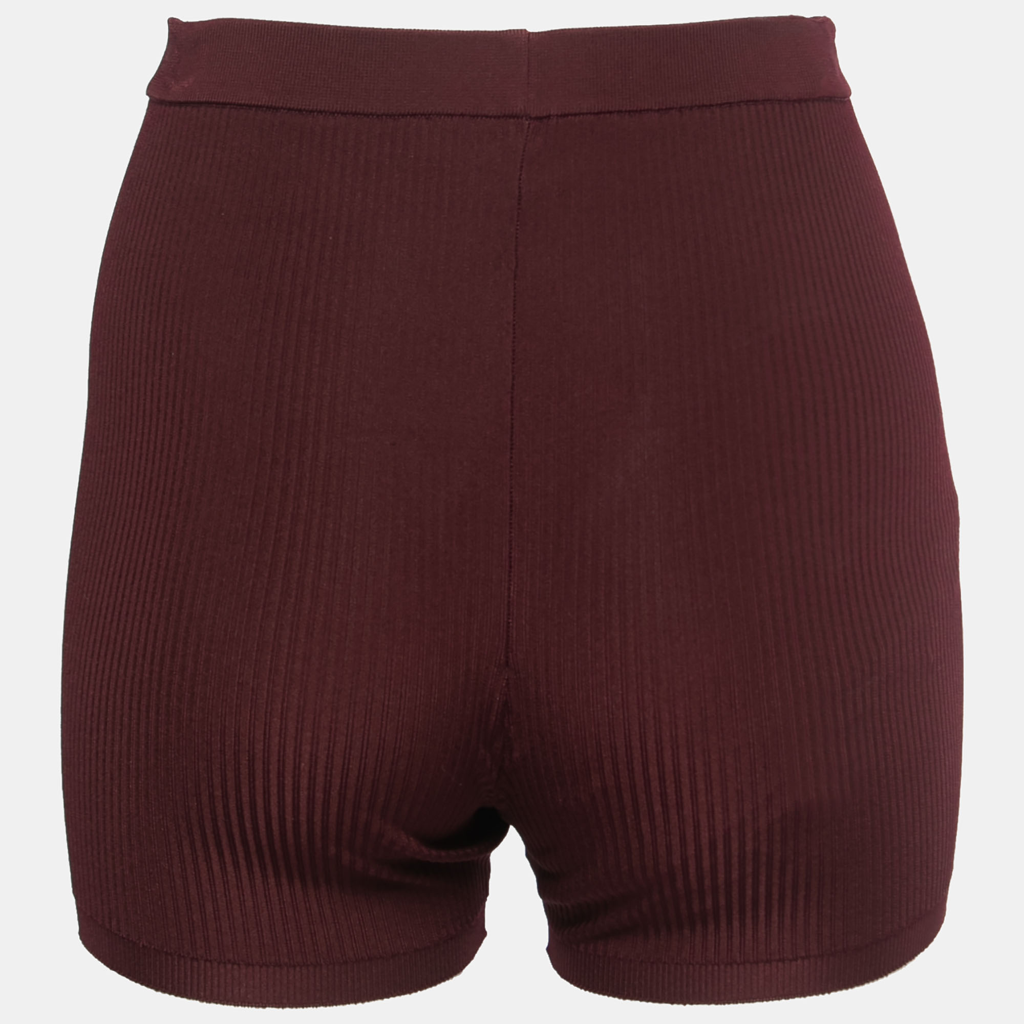 

Saint Laurent Burgundy Ribbed Knit Biker Shorts