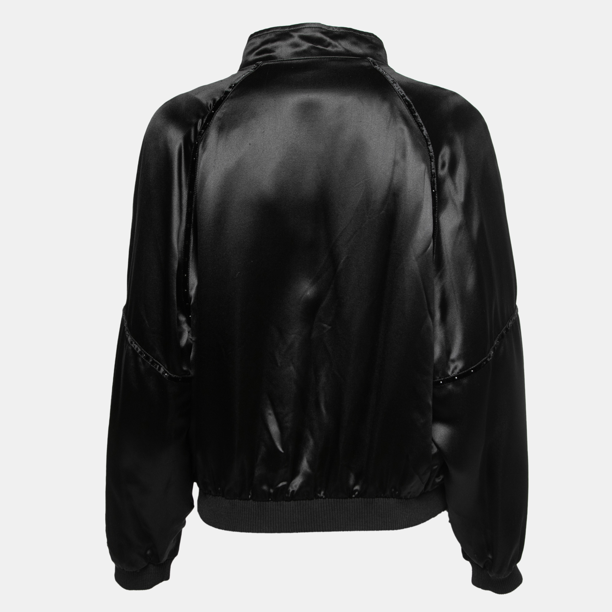 

Saint Laurent Paris Black Satin Teddy 80s Bomber Jacket