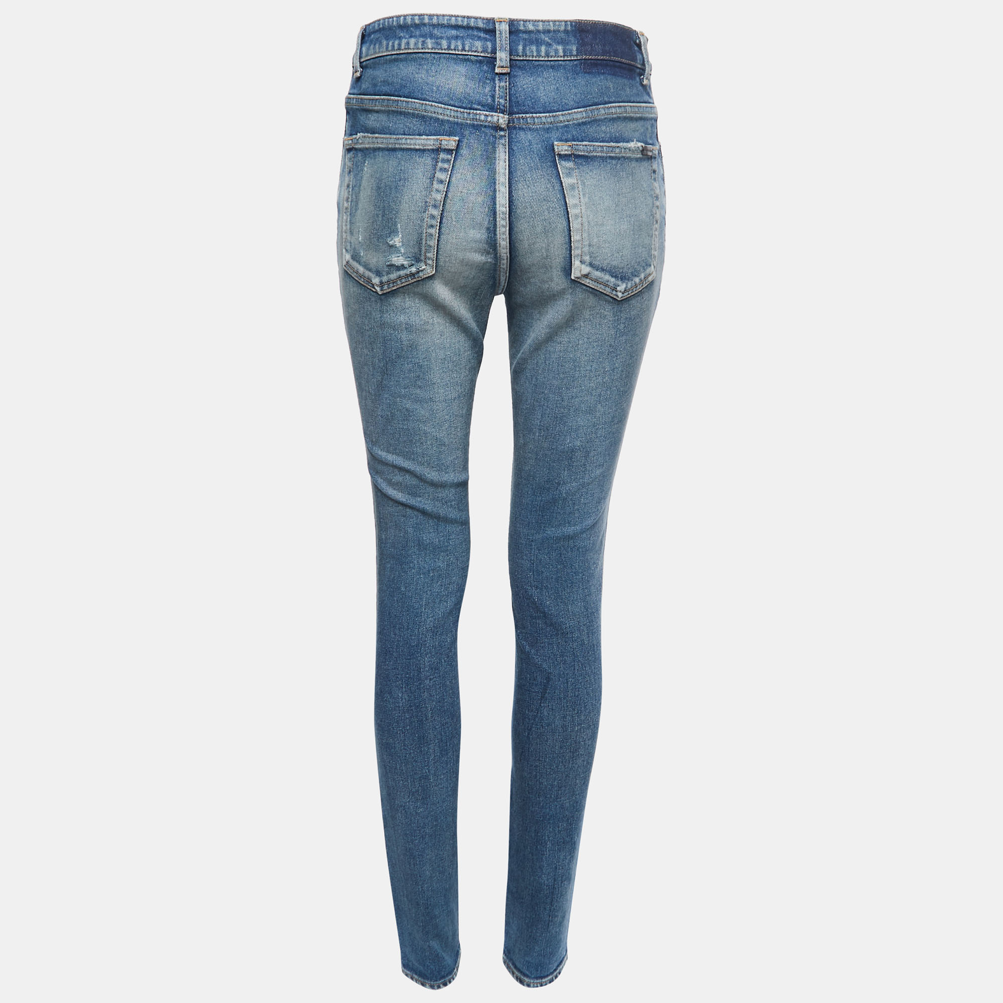

Saint Laurent Paris Blue Washed Distressed Denim Skinny Jeans  Waist 28
