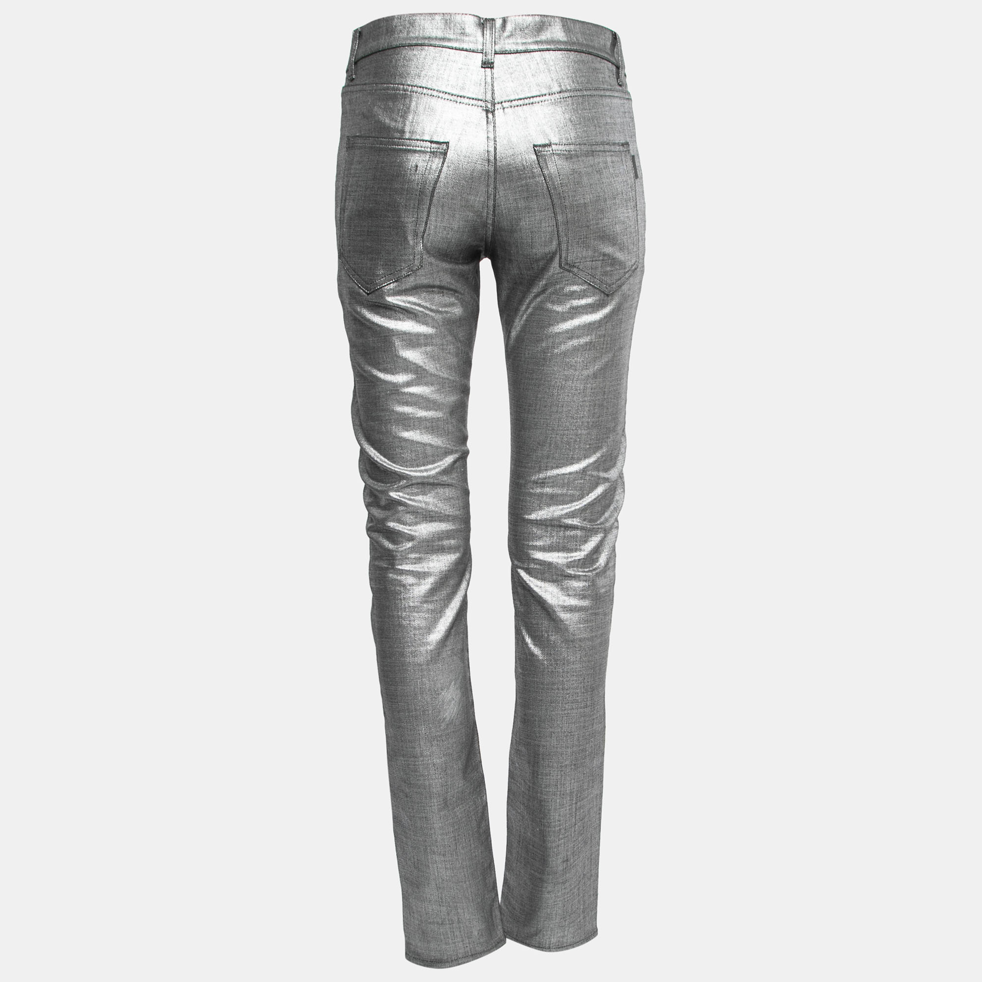 

Saint Laurent Silver Coated Denim Straight Fit Jeans  Waist 29