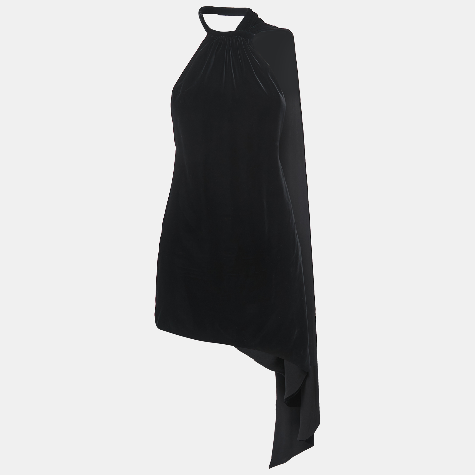 Pre-owned Saint Laurent Black Velvet One Shoulder Asymmetrical Mini Dress S