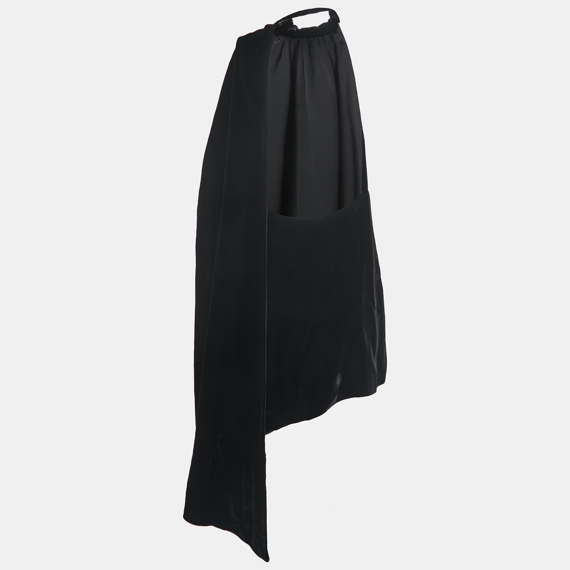 

Saint Laurent Black Velvet One Shoulder Asymmetrical Mini Dress