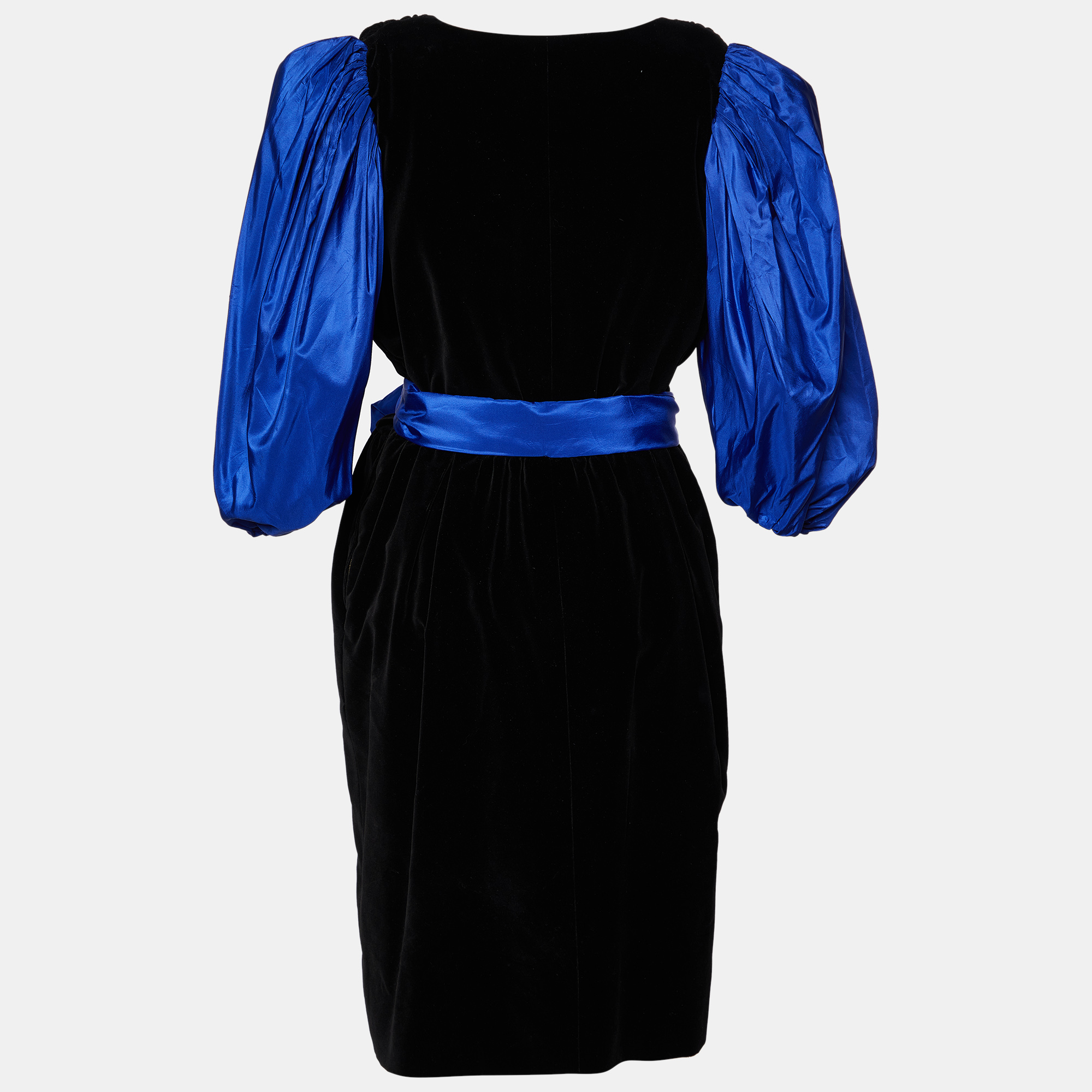 

Saint Laurent Rive Gauche Black Velvet & Contrast Detail Midi Dress