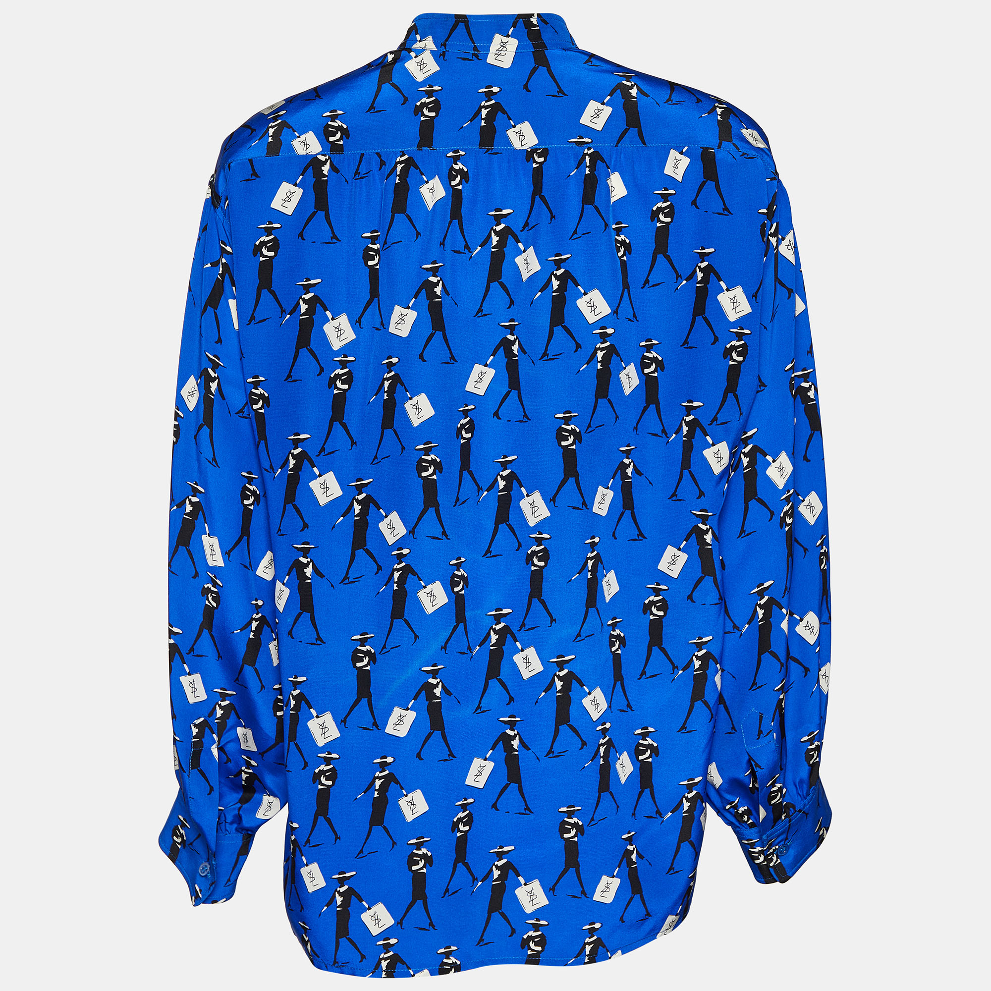 

Saint Laurent Rive Gauche Blue Printed Silk Oversized Shirt