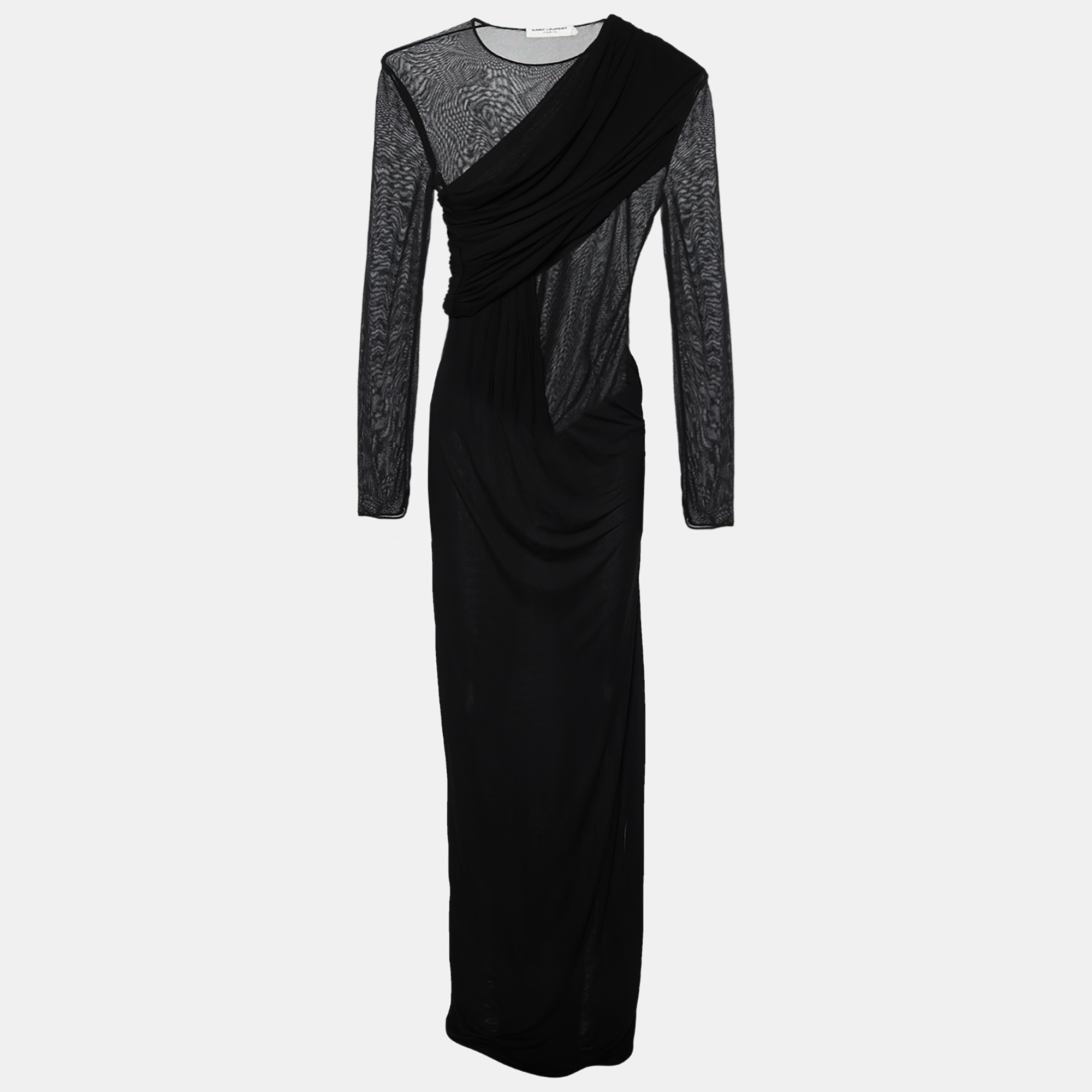 Pre-owned Saint Laurent Black Crepe & Jersey Draped Gown S