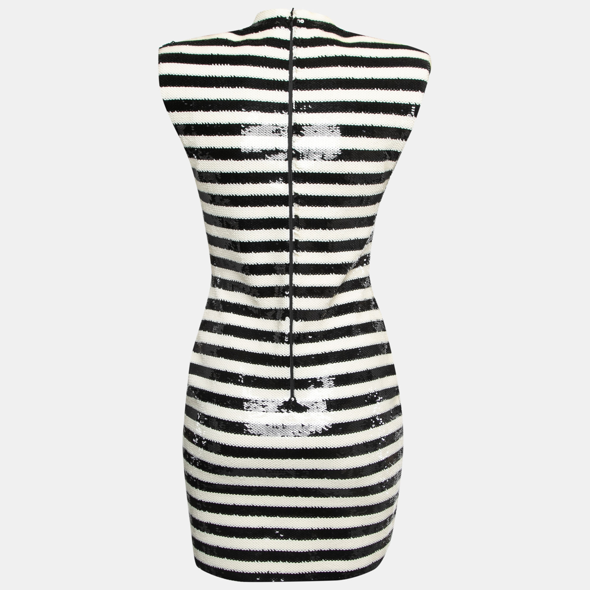 

Saint Laurent Black/White Stripe Pattern Sequin Sleeveless Mini Dress